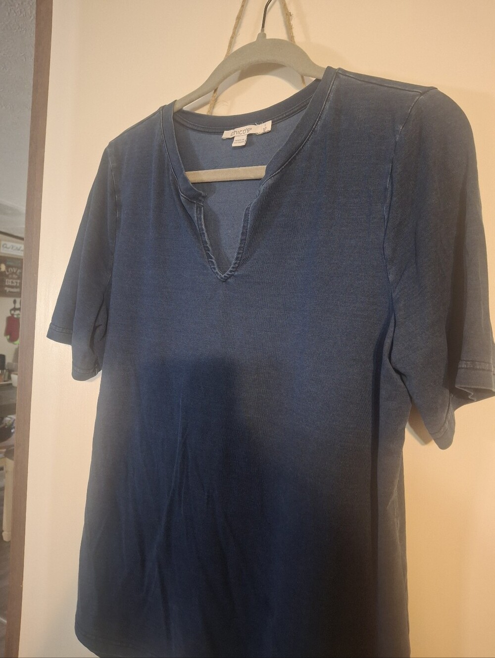 Chico's Indigo Blue Short Sleeve Split-Notch Tee